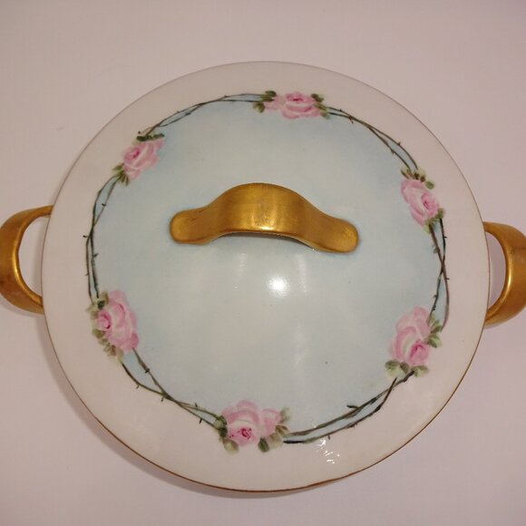 Vintage K&A Krautheim Selb Bavaria Vegetable Bowl & Lid White Blue Pink Roses - Picture 6 of 10